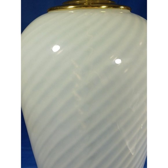 Vtg Mid-Century  Italian Murano Glass Ginger Jar Table Lamp White Swirl 1970s - Picture 5 of 7